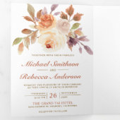 素朴自然アイボリーフローラ写真QRコード結婚s 三つ折り招待状 (内部最初)