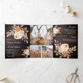 素朴自然ダスティピーチフローラバーンウッド結婚ズ 三つ折り招待状 (内部)