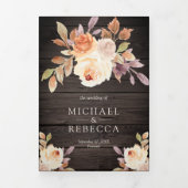 素朴自然ダスティピーチフローラバーンウッド結婚ズ 三つ折り招待状 (カバー)