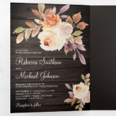 素朴自然ダスティピーチフローラバーンウッド結婚ズ 三つ折り招待状 (内部最初)