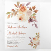 素朴自然ダスティピーチフローラ結婚ズ 三つ折り招待状 (内部最初)