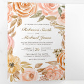 素朴自然フローラ秋秋QRコード結婚s 三つ折り招待状 (内部最初)