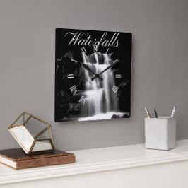 素朴自然景観滝 スクエア壁時計