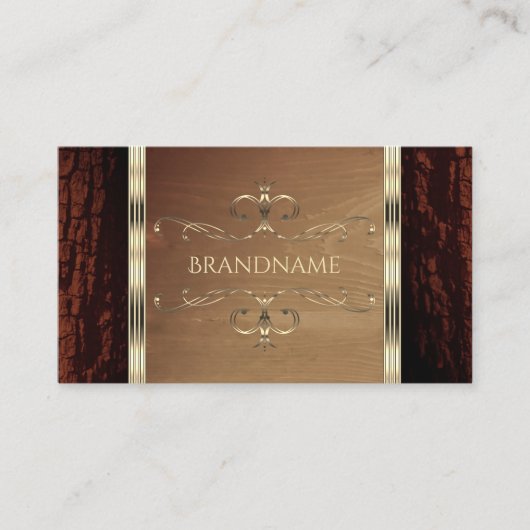 素朴自然樹皮木目金ゴールド縁ど 名刺 (正面)