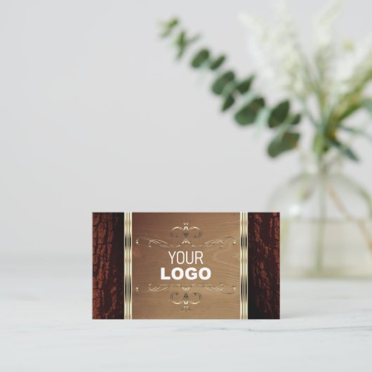 素朴自然樹皮粒金ゴールド縁どロゴ 名刺 (スタンド正面)