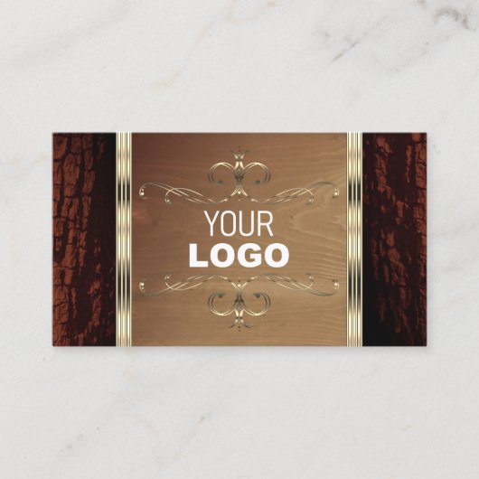 素朴自然樹皮粒金ゴールド縁どロゴ 名刺 (正面)
