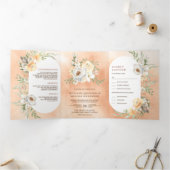 素朴自然水カラー桃フローラ結婚ズ 三つ折り招待状 (内部)