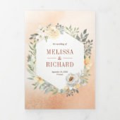 素朴自然水カラー桃フローラ結婚ズ 三つ折り招待状 (カバー)
