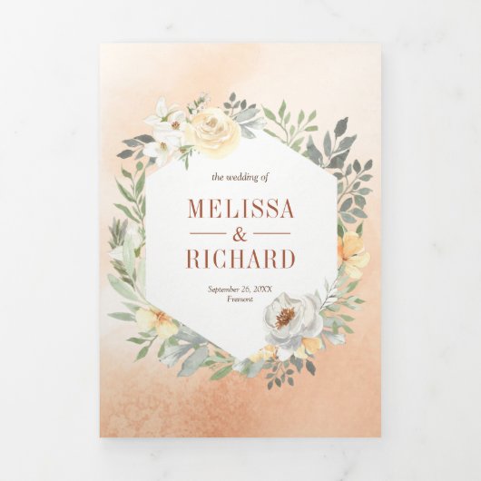 素朴自然水カラー桃フローラ結婚ズ 三つ折り招待状 (カバー)