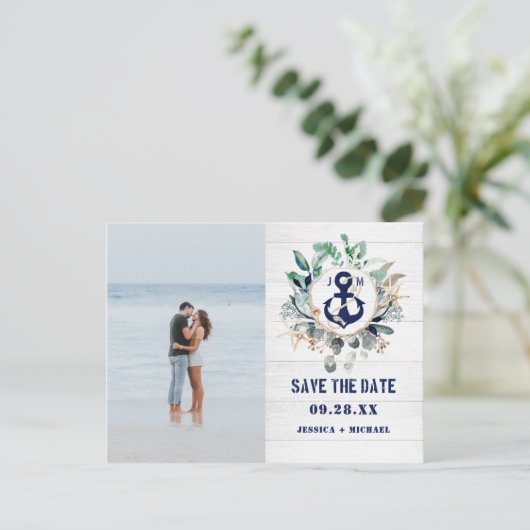 素朴航海のいかりビーチ写真の保存日付 インビテーションポストカード (スタンド正面)