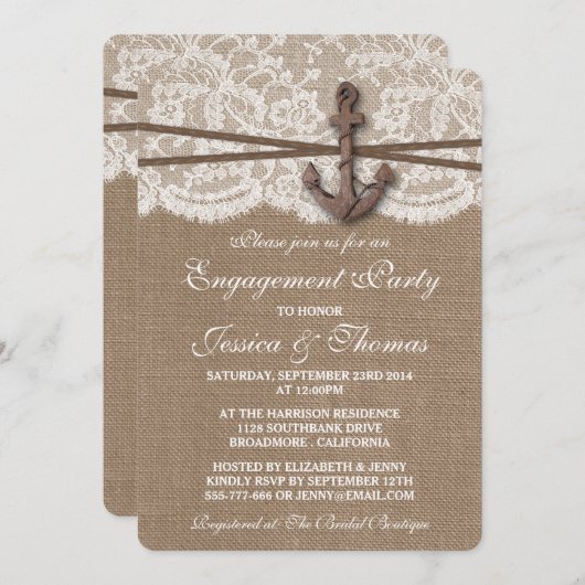 素朴航海のいかりビーチ婚約パーティ 招待状 (正面/裏面)