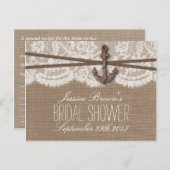 素朴航海のいかりブライダルシャワーレシピカード インビテーションポストカード (正面/裏面)