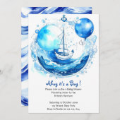 素朴航海のチャーム: Boy Baby Shower 招待状 (正面/裏面)