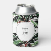 素朴色彩の鮮やかPalm Treesビーチ結婚式 缶クーラー (缶正面)