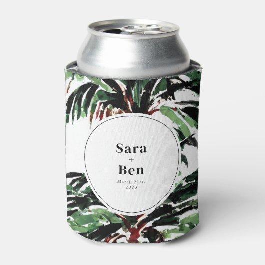 素朴色彩の鮮やかPalm Treesビーチ結婚式 缶クーラー (缶正面)
