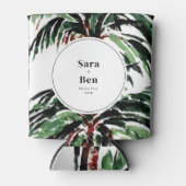 素朴色彩の鮮やかPalm Treesビーチ結婚式 缶クーラー (正面)