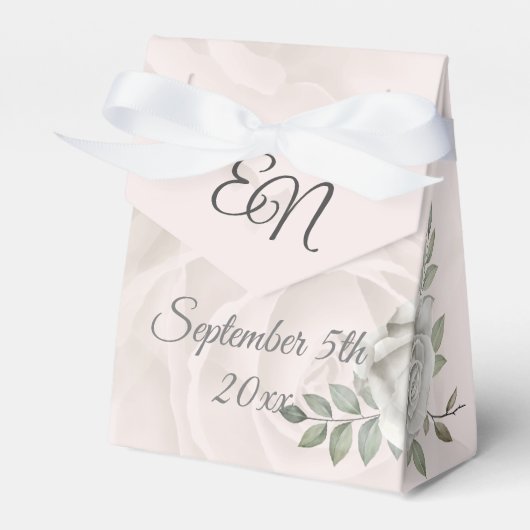 素朴花のモノグラム白い結婚バラ フェイバーボックス (正面サイド)