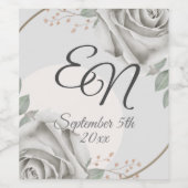 素朴花のモノグラム白い結婚バラ ワインラベル (シングルラベル)
