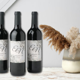 素朴花のモノグラム白い結婚バラ ワインラベル