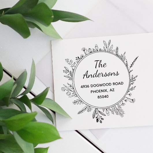 素朴花ラウンドカスタム差出人住所スタンプ ラバースタンプ