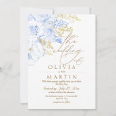 素朴花模様エレガント金ゴールド結婚の 招待状 (正面)