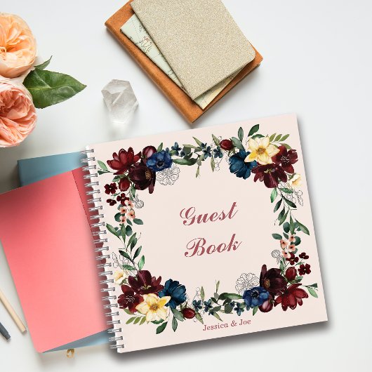 素朴花模様カスタマイズPersonalize Guest Book ノートブック