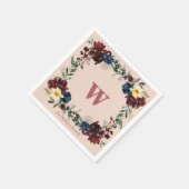素朴花模様カスタムモノグラム スタンダードカクテルナプキン (角)