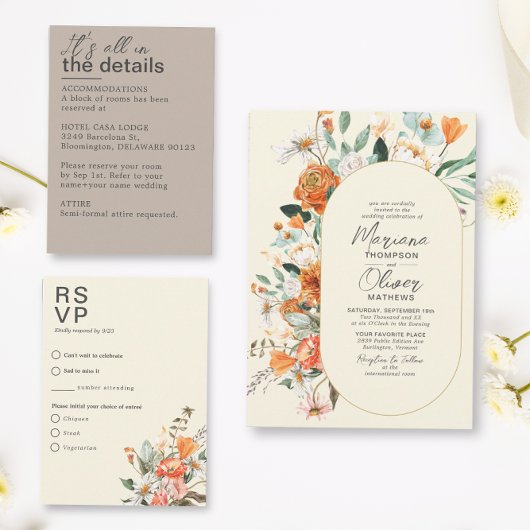 素朴花模様ダブルアーチアイボリー結婚ズ 招待状