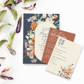 素朴花模様ダブルアーチネイビー結婚ズ 招待状