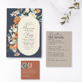 素朴花模様ダブルアーチネイビー結婚ズ 招待状