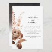 素朴花模様フォトオーバーレイQRコードボホ結婚ーズ セーブザデート (正面/裏面)