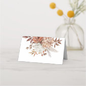 素朴花模様名ブラウン文字結婚日 プレイスカード (裏面)