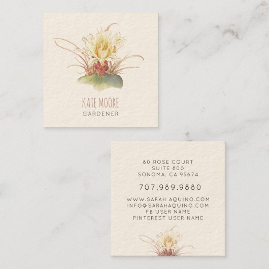 素朴花樽サボクリームガーデナー スクエア名刺 (正面/裏面)