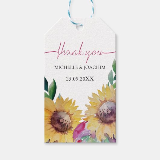 素朴芸術的ひまわり水彩画 ギフトタグ (正面)