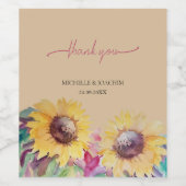 素朴芸術的ひまわり水彩画 ワインラベル (シングルラベル)