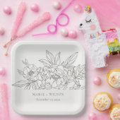 素朴茶ミニマルエレガントフローラのスケッチ結婚の ペーパープレート (パーティー)