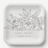 素朴茶ミニマルエレガントフローラのスケッチ結婚の ペーパープレート (正面)