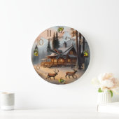 素朴茶色と灰色の水色ログホーム ラージ壁時計 (ホーム)