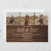 素朴茶色のエレガント木4枚の写真のスクリ結婚プト 招待状 (正面)