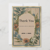 素朴茶色のオレンジ色の金ゴールドミントフローラありがとう 招待状 (正面)