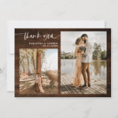 素朴茶色の木の台本感謝してい5写真結婚。 サンキューカード (正面)
