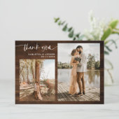 素朴茶色の木の台本感謝してい5写真結婚。 サンキューカード (スタンド正面)
