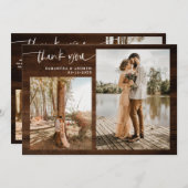 素朴茶色の木の台本感謝してい5写真結婚。 サンキューカード (正面/裏面)