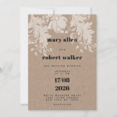 素朴茶色クラフト紙白フローラレース結婚ズ 招待状 (正面)