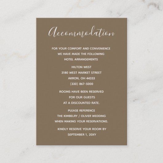 素朴茶色シンプルのモダン書道結婚の エンクロージャーカード (正面)