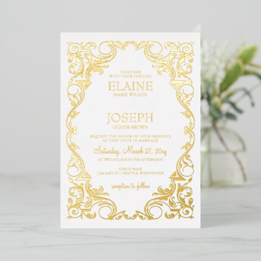 素朴華美エレガントフレ結婚ーム 箔招待状 (立ち正面)