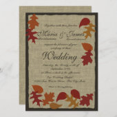 素朴葉とバーラップ結婚の 招待状 (正面/裏面)