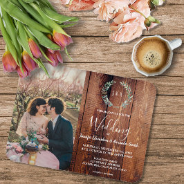 素朴葉ウッドモノグラム結婚写真 マグネット