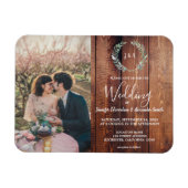 素朴葉ウッドモノグラム結婚写真 マグネット (横)