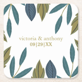 素朴葉フローラ結婚の スクエアペーパーコースター